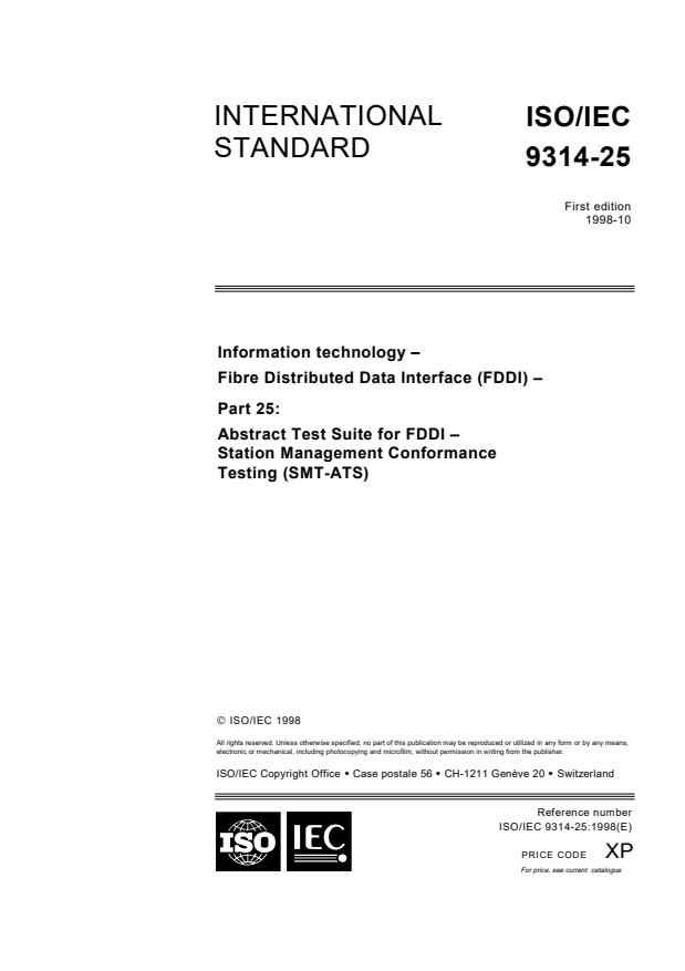 ISO/IEC 9314-25:1998 - Information technology -- Fibre Distributed Data Interface (FDDI)