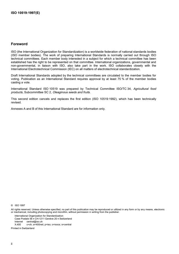 ISO 10519:1997 ISO 10519:1997 - Rapeseed -- Determination of chlorophyll content -- Spectrometric method - Page 2 preview