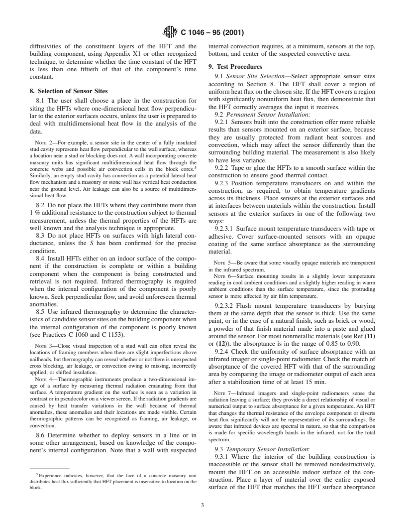 ASTM C1046-95(2001) - Standard Practice for In-Situ Measurement of Heat Flux and Temperature on Building Envelope Components