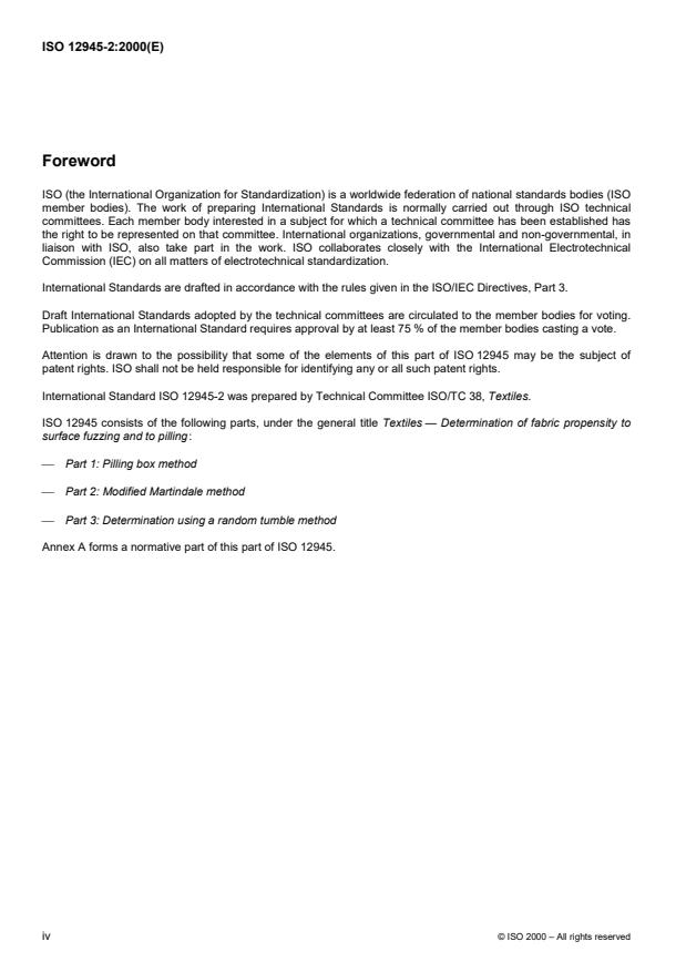 ISO 12945-2:2000 ISO 12945-2:2000 - Textiles -- Determination of fabric propensity to surface fuzzing and to pilling - Page 4 preview
