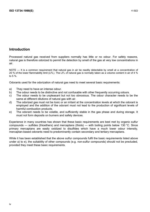 ISO 13734:1998 ISO 13734:1998 - Natural gas -- Organic sulfur compounds used as odorants -- Requirements and test methods - Page 4 preview