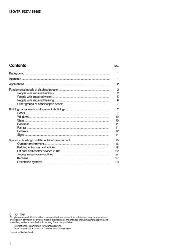 ISO/TR 9527:1994 ISO/TR 9527:1994 - Building construction -- Needs of disabled people in buildings -- Design guidelines - Page 2 preview