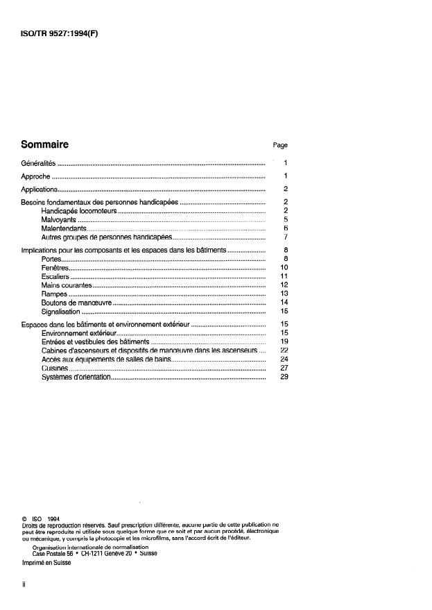 ISO/TR 9527:1994 ISO/TR 9527:1994 - Construction immobiliere -- Besoins des handicapés dans les bâtiments -- Lignes directrices pour la conception - Page 2 preview