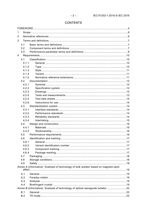 IEC 61202-1:2016 IEC 61202-1:2016 - Fibre optic interconnecting devices and passive components - Fibre optic isolators - Part 1: Generic specification - Page 4 preview