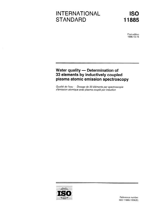 ISO 11885:1996 - Water quality -- Determination of 33 elements by inductively coupled plasma atomic emission spectroscopy