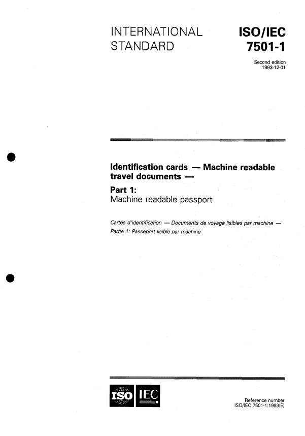 ISO/IEC 7501-1:1993 - Identification cards -- Machine readable travel documents