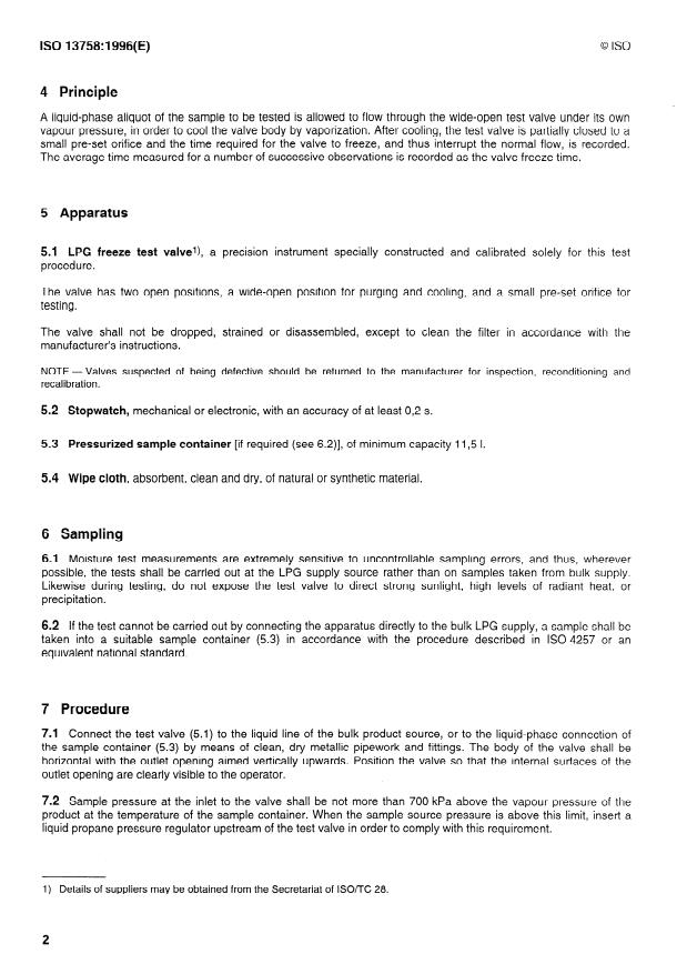 ISO 13758:1996 ISO 13758:1996 - Liquefied petroleum gases -- Assessment of the dryness of propane -- Valve freeze method - Page 4 preview