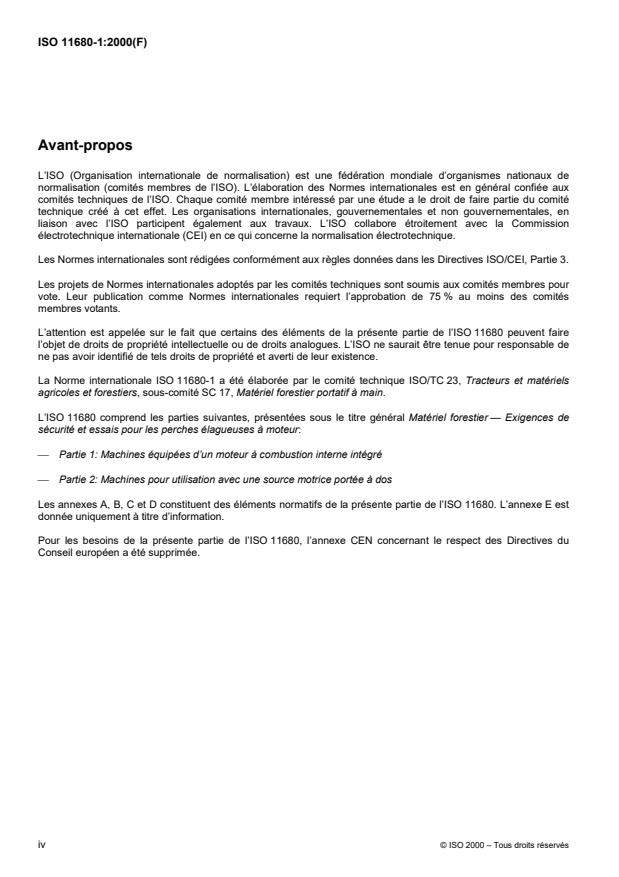 ISO 11680-1:2000 ISO 11680-1:2000 - Matériel forestier -- Exigences de sécurité et essais pour les perches élagueuses a moteur - Page 4 preview