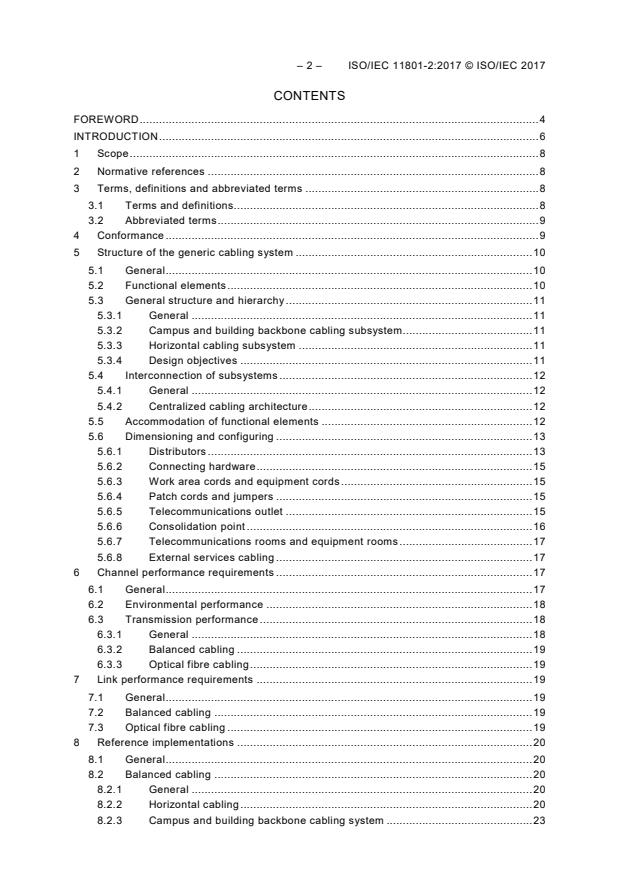 ISO/IEC 11801-2:2017 ISO/IEC 11801-2:2017 - Information technology - Generic cabling for customer premises - Part 2: Office premises - Page 4 preview