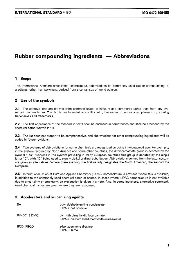 ISO 6472:1994 - Rubber compounding ingredients -- Abbreviations