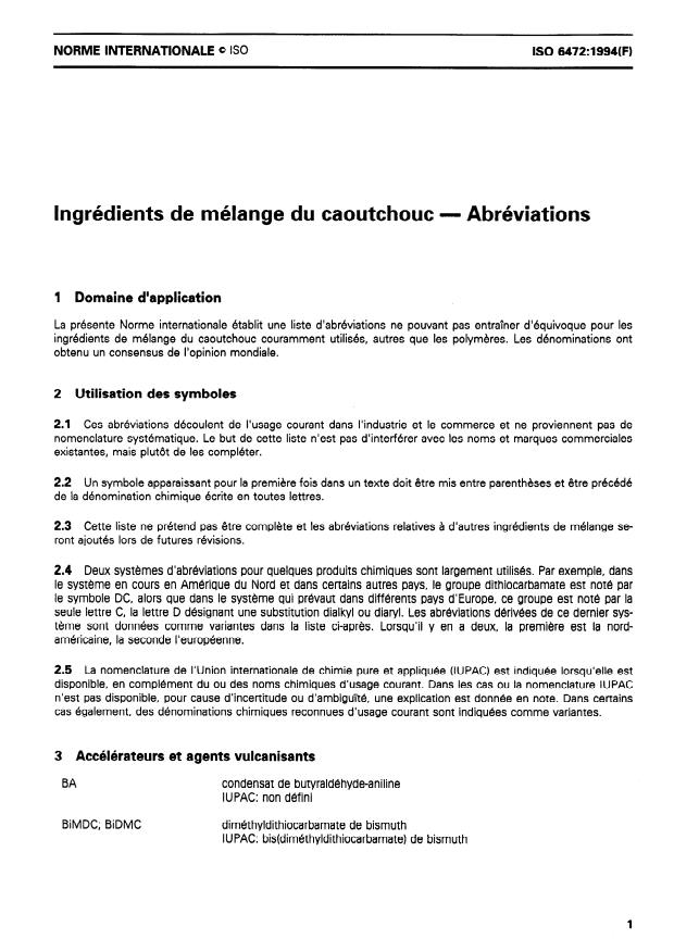 ISO 6472:1994 - Ingrédients de mélange du caoutchouc -- Abréviations