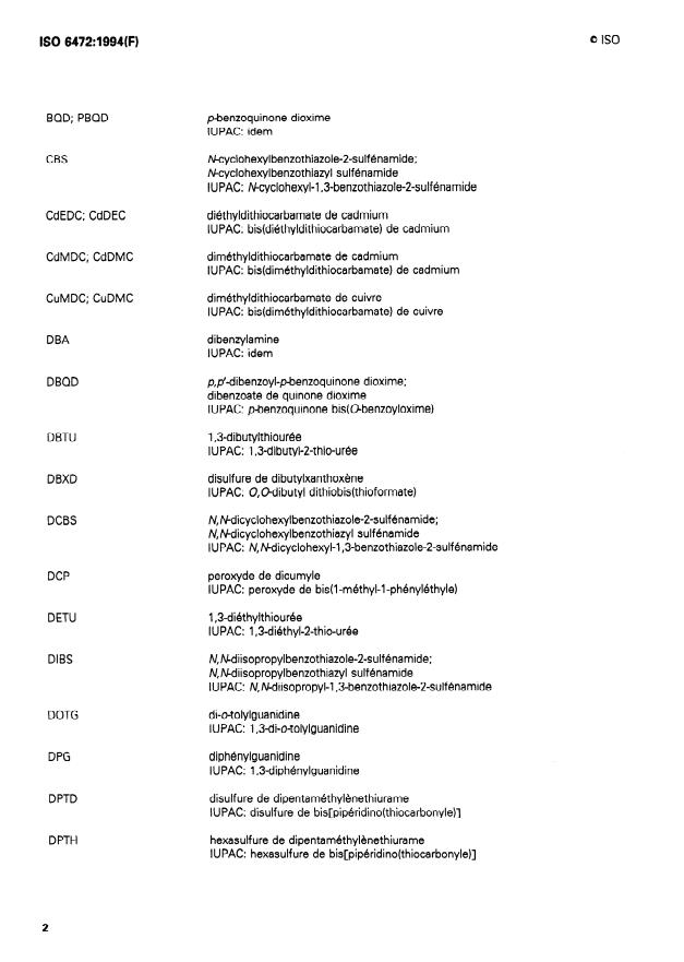 ISO 6472:1994 ISO 6472:1994 - Ingrédients de mélange du caoutchouc -- Abréviations - Page 4 preview