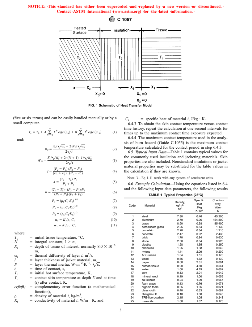 ASTM C1057-92(1998)e1 - Standard Practice for Determination of Skin Contact Temperature from Heated Surfaces Using A Mathematical Model and Thermesthesiometer