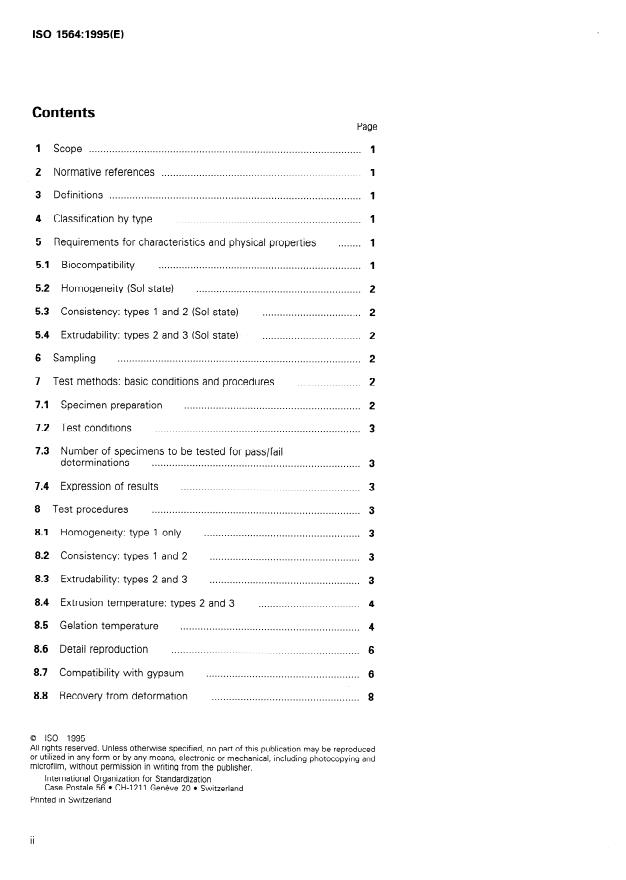 ISO 1564:1995 ISO 1564:1995 - Dental aqueous impression materials based on agar - Page 2 preview