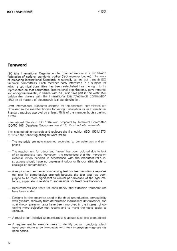 ISO 1564:1995 ISO 1564:1995 - Dental aqueous impression materials based on agar - Page 4 preview