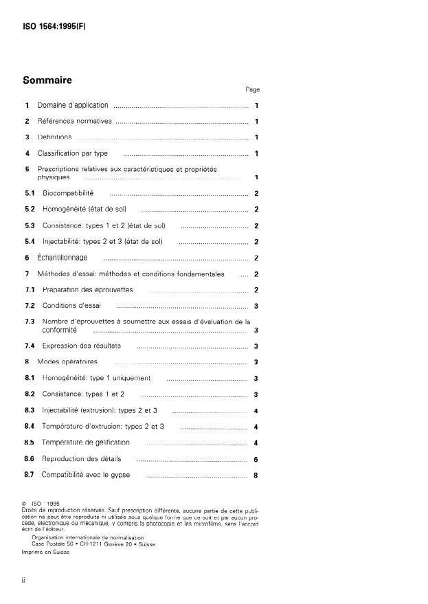 ISO 1564:1995 ISO 1564:1995 - Produits dentaires hydrauliques pour empreintes a base d'agar-agar - Page 2 preview
