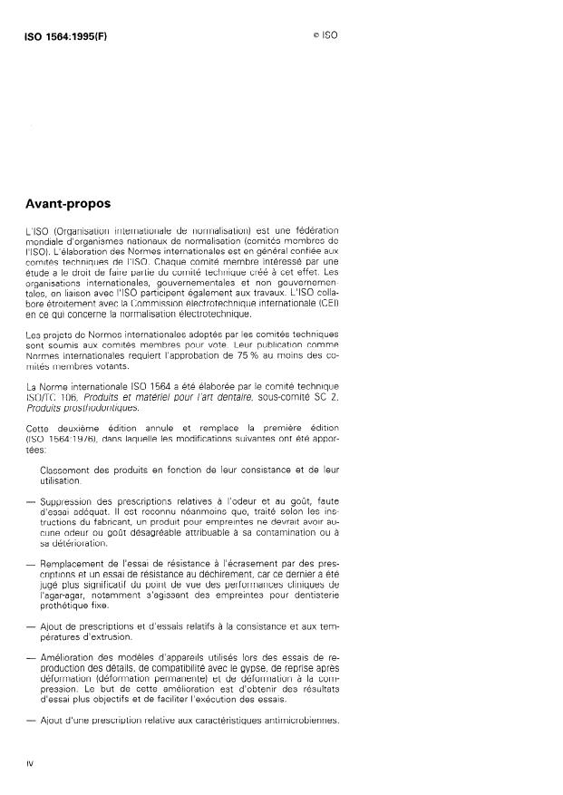 ISO 1564:1995 ISO 1564:1995 - Produits dentaires hydrauliques pour empreintes a base d'agar-agar - Page 4 preview