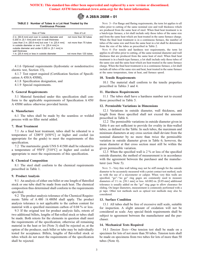 ASTM A268/A268M-01 - Standard Specification for Seamless and Welded Ferritic and Martensitic Stainless Steel Tubing for General Service