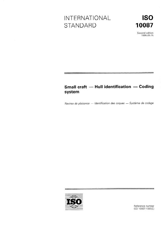 ISO 10087:1995 - Small craft -- Hull identification -- Coding system