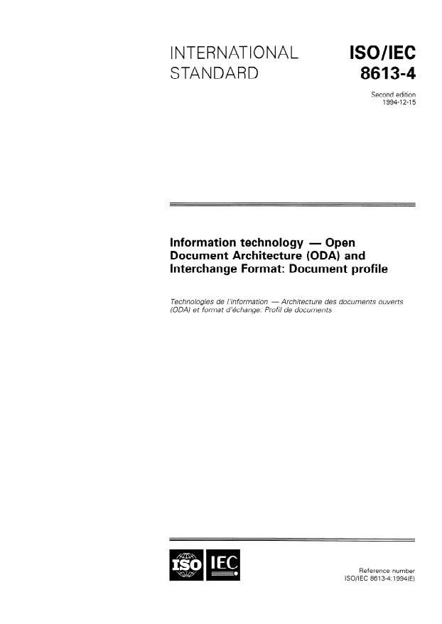 ISO/IEC 8613-4:1994 - Information technology -- Open Document Architecture (ODA) and Interchange Format: Document profile