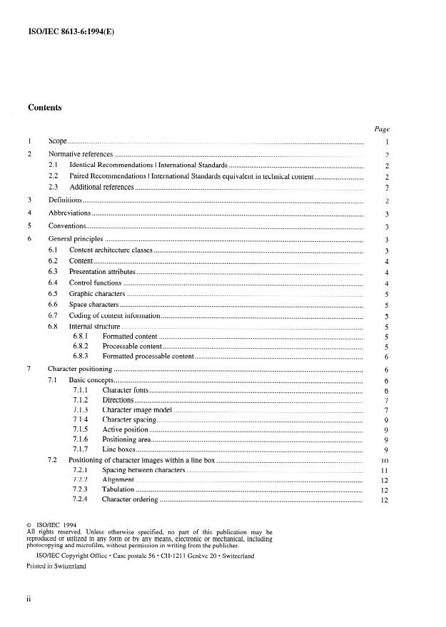 ISO/IEC 8613-6:1994 ISO/IEC 8613-6:1994 - Information technology -- Open Document Architecture (ODA) and Interchange Format: Character content architectures - Page 2 preview