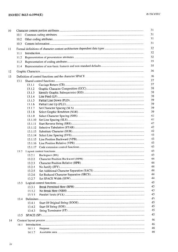 ISO/IEC 8613-6:1994 ISO/IEC 8613-6:1994 - Information technology -- Open Document Architecture (ODA) and Interchange Format: Character content architectures - Page 4 preview