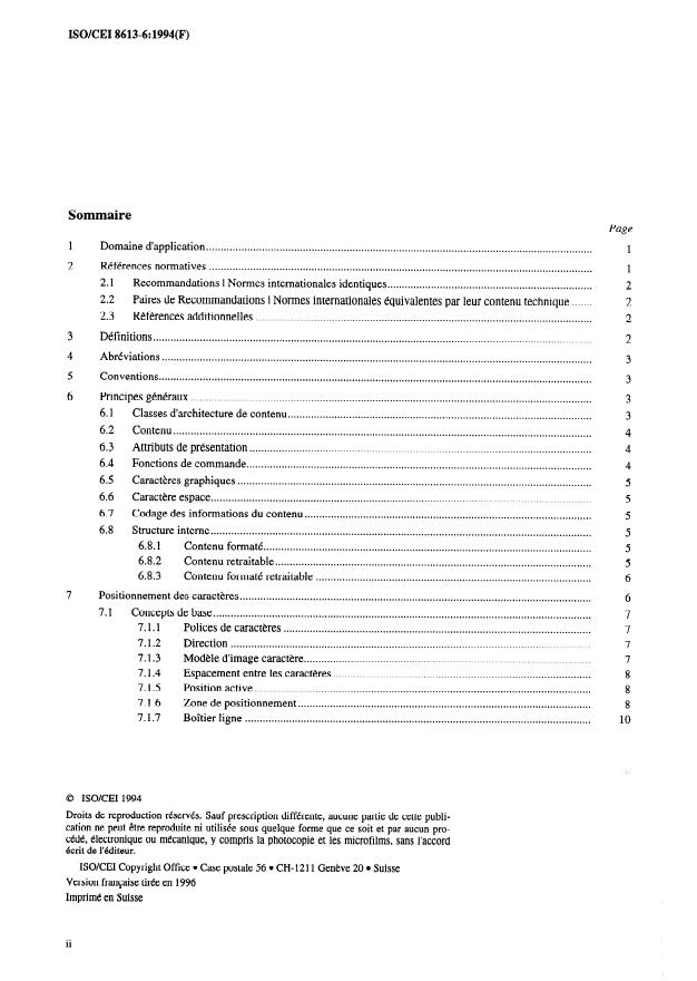ISO/IEC 8613-6:1994 ISO/IEC 8613-6:1994 - Technologies de l'information -- Architecture de document ouverte (ODA) et format de transfert: Architecture de contenu de type caracteres - Page 2 preview