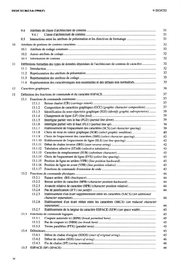 ISO/IEC 8613-6:1994 ISO/IEC 8613-6:1994 - Technologies de l'information -- Architecture de document ouverte (ODA) et format de transfert: Architecture de contenu de type caracteres - Page 4 preview
