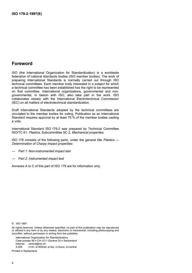 ISO 179-2:1997 ISO 179-2:1997 - Plastics -- Determination of Charpy impact properties - Page 2 preview