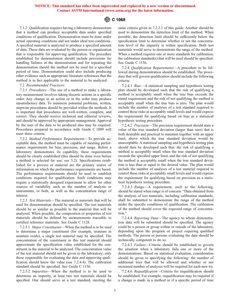 ASTM C1068-96e1 - Standard Guide for Qualification of Measurement Methods by a Laboratory Within the Nuclear Industry