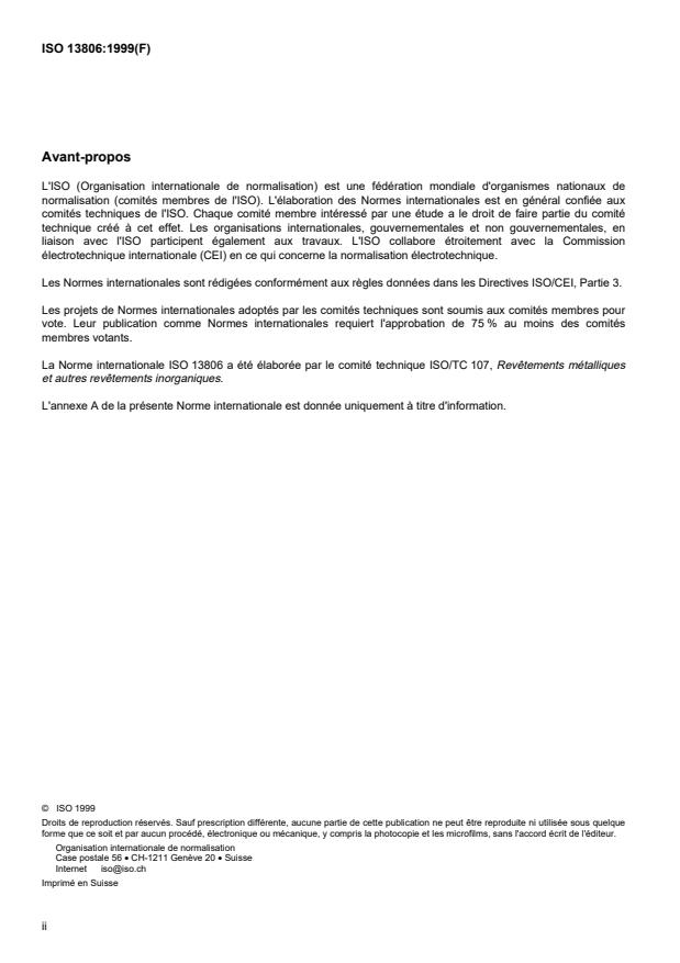 ISO 13806:1999 ISO 13806:1999 - Émaux vitrifiés -- Essais de corrosion en milieux fermés - Page 2 preview
