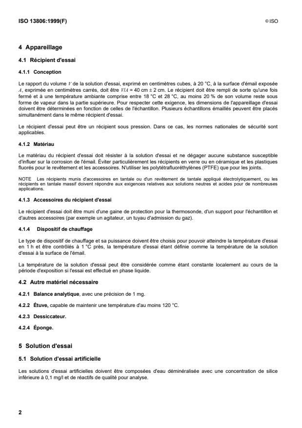 ISO 13806:1999 ISO 13806:1999 - Émaux vitrifiés -- Essais de corrosion en milieux fermés - Page 4 preview