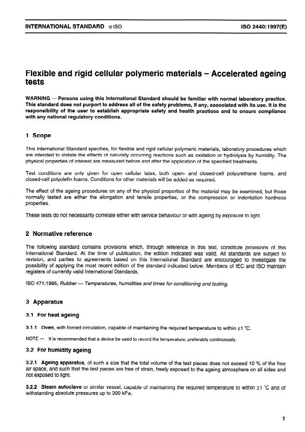 ISO 2440:1997 - Flexible and rigid cellular polymeric materials -- Accelerated ageing tests