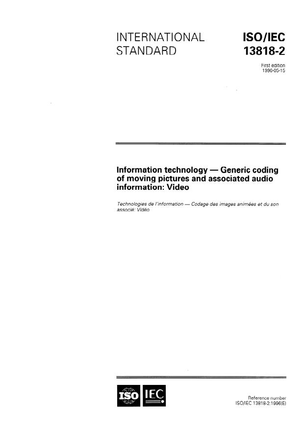 ISO/IEC 13818-2:1996 - Information technology -- Generic coding of moving pictures and associated audio information: Video