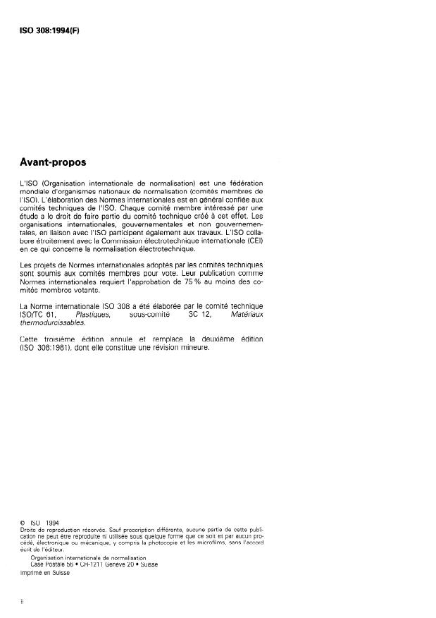 ISO 308:1994 ISO 308:1994 - Plastiques — Matieres a mouler a base de phénoplastes — Détermination des matieres solubles dans l'acétone (teneur apparente en résine des matieres a l'état non moulé)
Released:9/29/1994 - Page 2 preview