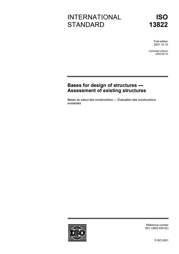 ISO 13822:2001 - Bases for design of structures -- Assessment of existing structures