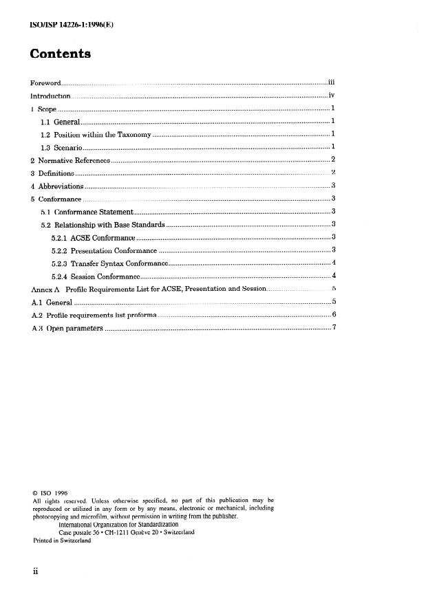 ISO/ISP 14226-1:1996 ISO/ISP 14226-1:1996 - Industrial automation systems -- International Standardized Profile AMM11: MMS General Applications Base Profile - Page 2 preview