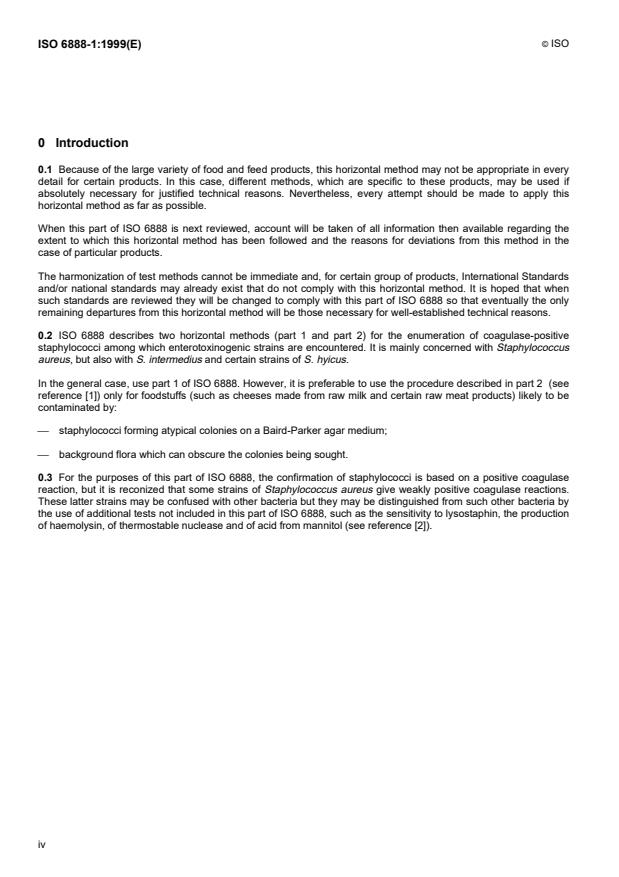 ISO 6888-1:1999 ISO 6888-1:1999 - Microbiology of food and animal feeding stuffs -- Horizontal method for the enumeration of coagulase-positive staphylococci (Staphylococcus aureus and other species) - Page 4 preview