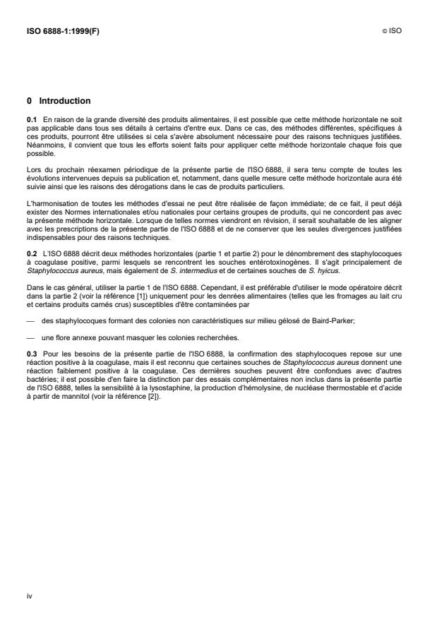 ISO 6888-1:1999 ISO 6888-1:1999 - Microbiologie des aliments -- Méthode horizontale pour le dénombrement des staphylocoques a coagulase positive (Staphylococcus aureus et autres especes) - Page 4 preview