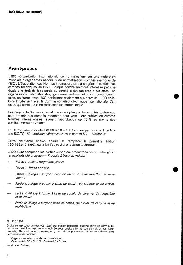 ISO 5832-10:1996 ISO 5832-10:1996 - Implants chirurgicaux -- Produits a base de métaux - Page 2 preview