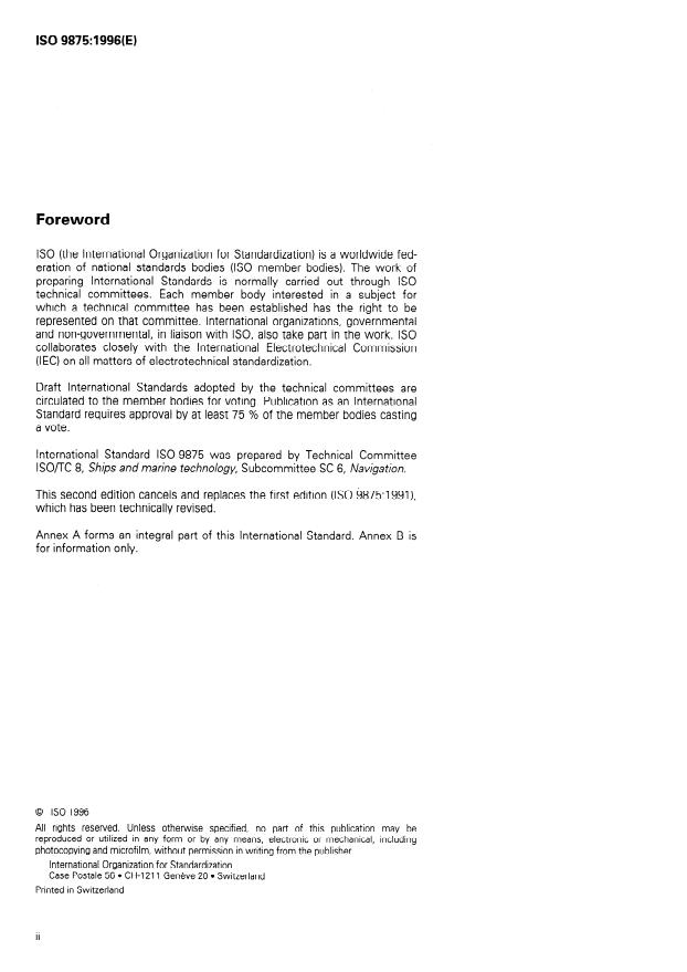 ISO 9875:1996 ISO 9875:1996 - Ships and marine technology -- Marine echo-sounding equipment - Page 2 preview