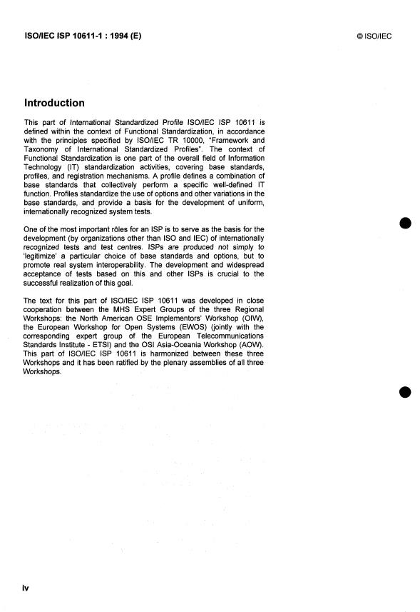 ISO/IEC ISP 10611-1:1994 ISO/IEC ISP 10611-1:1994 - Information technology -- International Standardized Profiles AMH1n -- Message Handling Systems -- Common Messaging - Page 4 preview