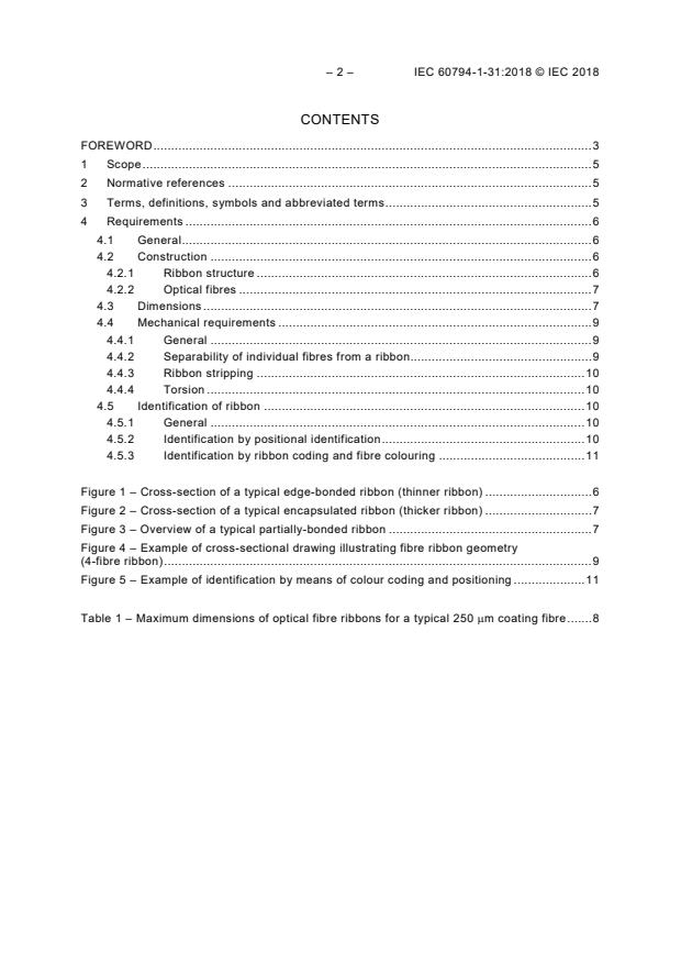 IEC 60794-1-31:2018 IEC 60794-1-31:2018 - Optical fibre cables - Part 1-31: Generic specification - Optical cable elements - Optical fibre ribbon - Page 4 preview