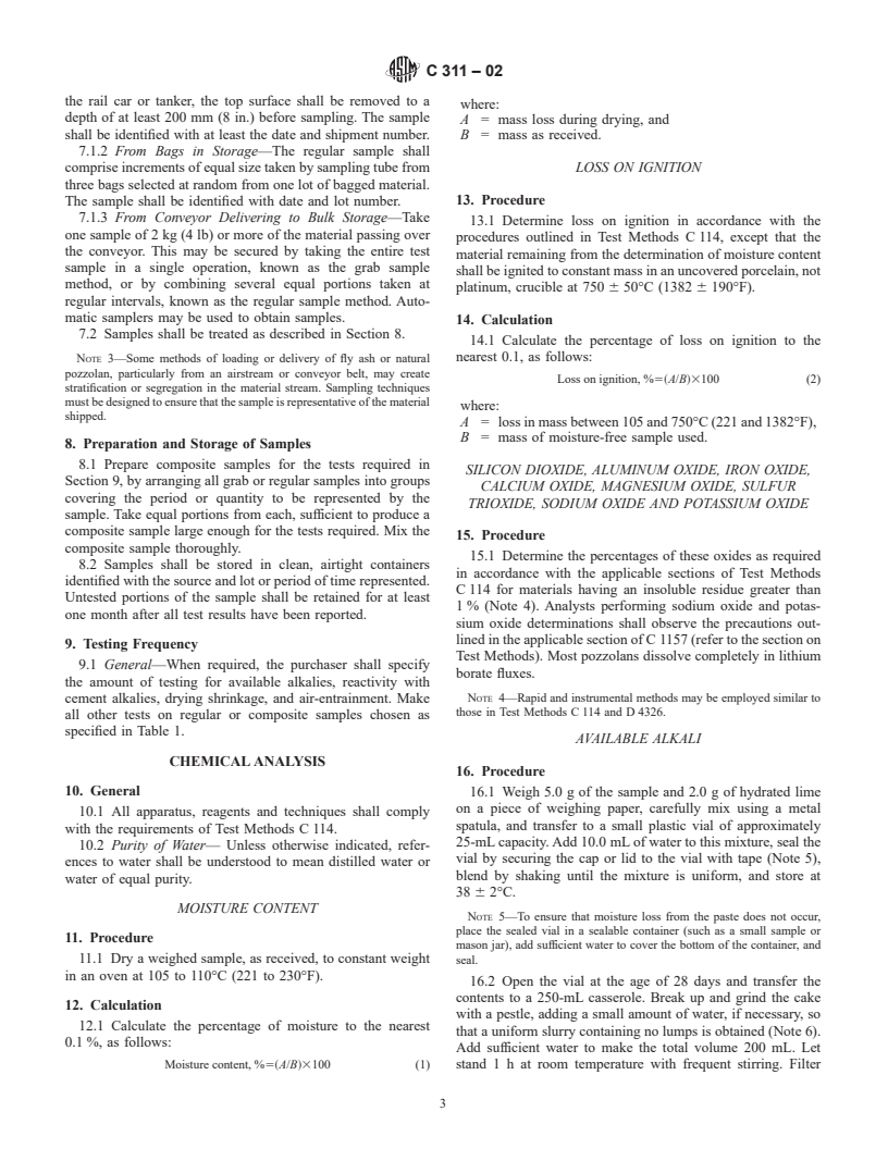 ASTM C311-02 - Standard Test Methods for Sampling and Testing Fly Ash or Natural Pozzolans for Use as a Mineral Admixture in Portland-Cement Concrete