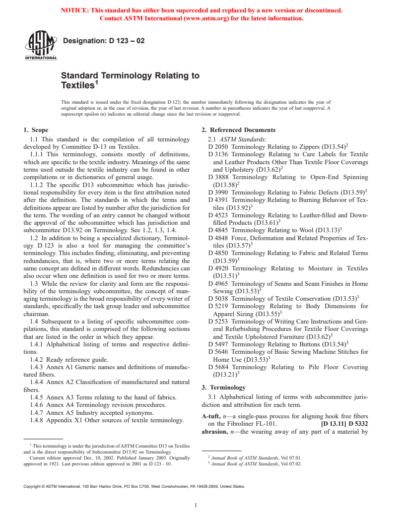 ASTM D123-02 - Standard Terminology Relating to Textiles
