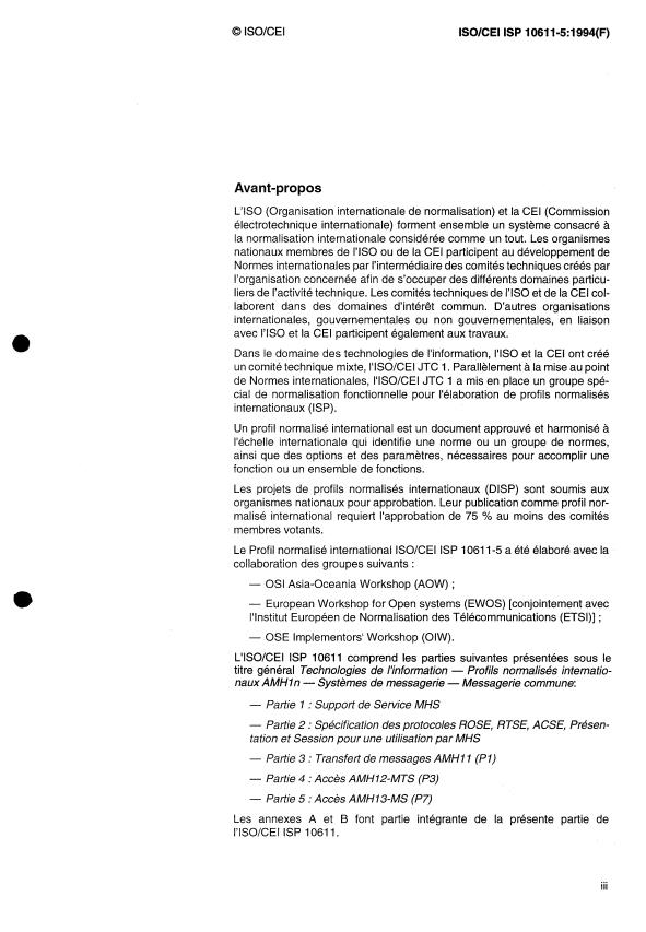ISO/IEC ISP 10611-5:1994 - Technologies de l'information -- Profils normalisés internationaux AMH1n -- Systemes de messagerie -- Messagerie commune