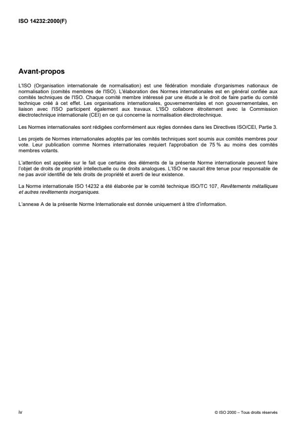 ISO 14232:2000 ISO 14232:2000 - Projection thermique -- Poudres -- Composition et conditions techniques de livraison - Page 4 preview