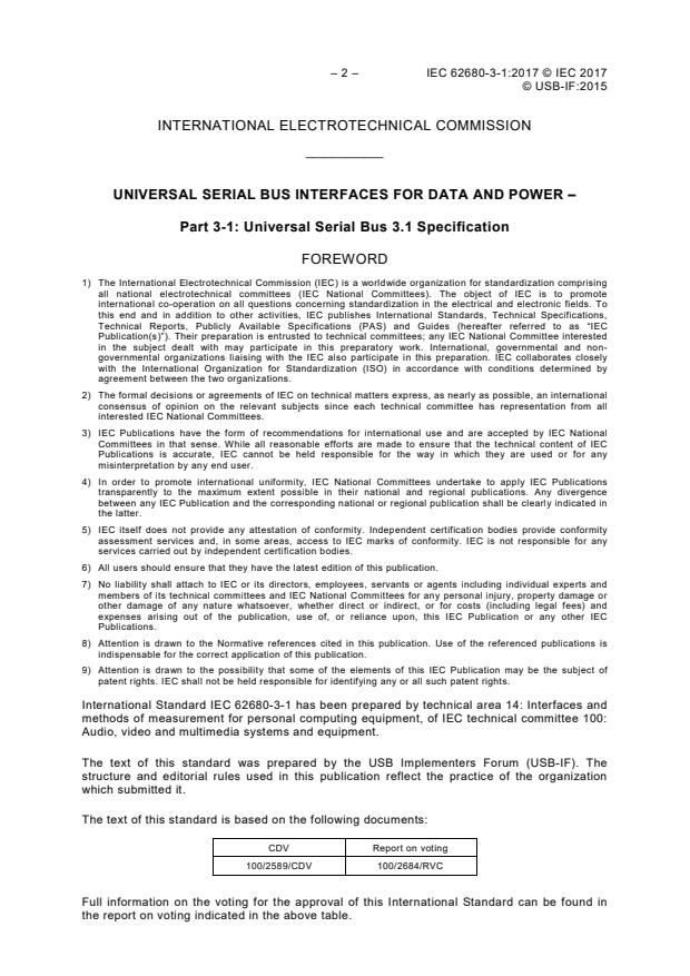 IEC 62680-3-1:2017 IEC 62680-3-1:2017 - Universal Serial Bus interfaces for data and power - Part 3-1: Universal Serial Bus 3.1 Specification - Page 4 preview