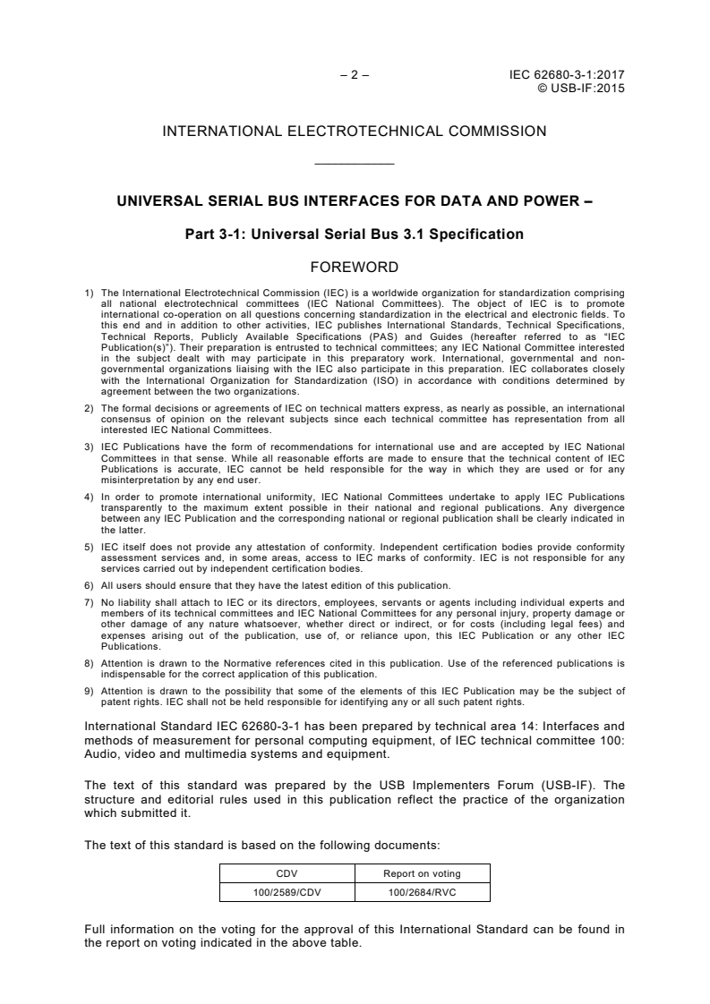 IEC 62680-3-1:2017 IEC 62680-3-1:2017 - Universal Serial Bus interfaces for data and power - Part 3-1: Universal Serial Bus 3.1 Specification - Page 4 preview