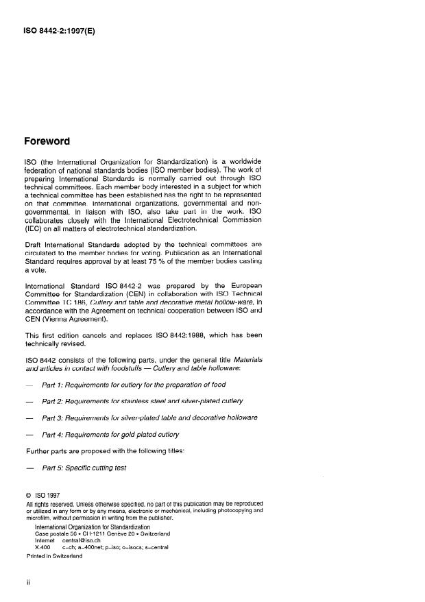 ISO 8442-2:1997 ISO 8442-2:1997 - Materials and articles in contact with foodstuffs -- Cutlery and table holloware - Page 2 preview